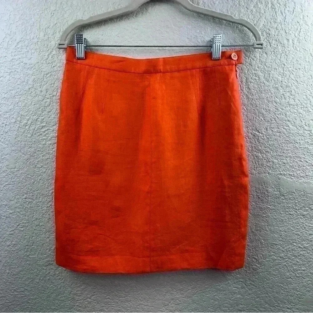 Escada Orange Linen Pencil Skirt Lined Size 36 Germany Classic Work Style